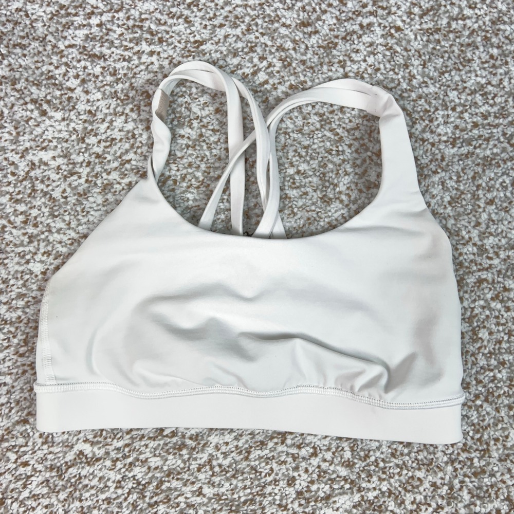 Lululemon Sports Bra Womens 4 White Energy Strappy Back Athletic Workout Yoga